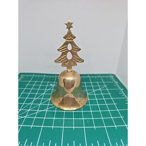 Vintage Solid Brass Christmas House Tree Bell Shaped With Tree Handle 092442